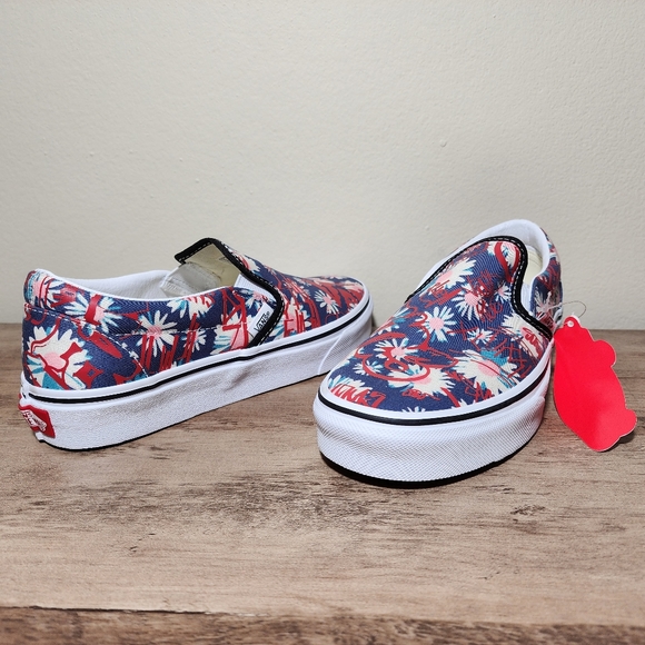 Vans Floral Classic Slip On Blue Red Sneakers Womens Shoes Size 7 - Picture 3 of 11